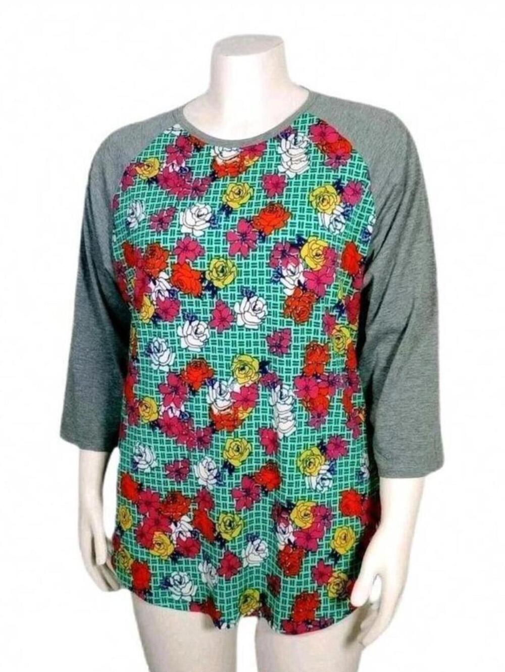 New LuLaroe Womens Size 3XL Floral Raglan Baseball Sleeves Shirt Colorful XL